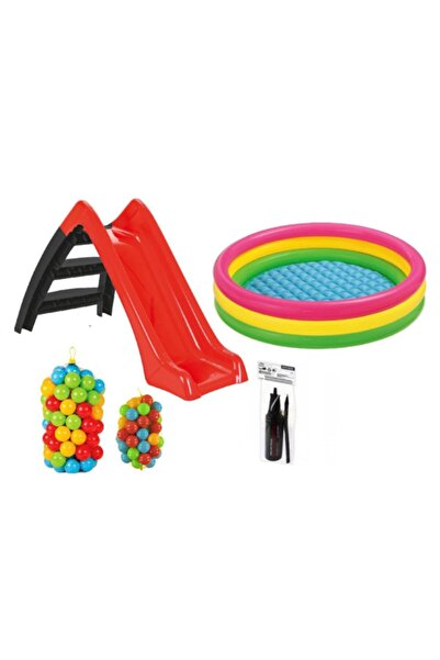 Intex Kaydıraklı Oyun Seti (114cm Sunset Havuz / 6 cm 160 Adet Oyun Havuz Topu / Pompa / Kaydırak)