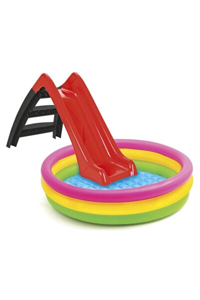 Intex Kaydıraklı Oyun Seti (114cm Sunset Havuz / 6 cm 160 Adet Oyun Havuz Topu / Pompa / Kaydırak)