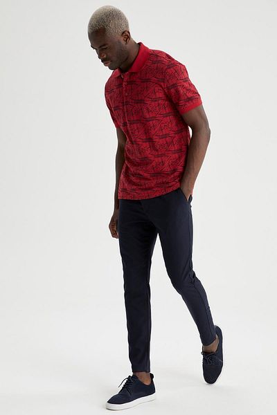 DeFacto Polo Neck Slim Fit Cotton Combed T-Shirt - Sailboat Pattern