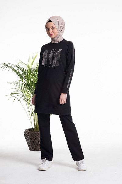 CNG MODA Black Stone Detailed Tracksuit Set