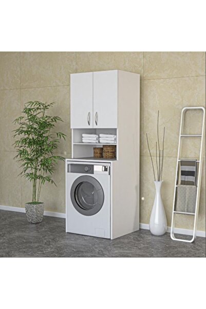 Genel Markalar Beyaz Banyo Ve Alt Üst Çamaşır Makinesi Dolabı Kapaklı Dolap