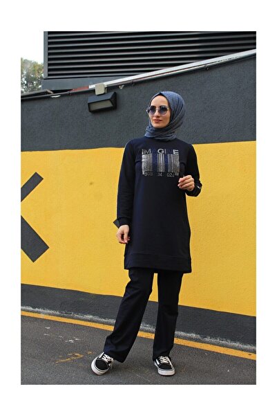 CNG MODA Set de trening negru cu pietre bleumarin