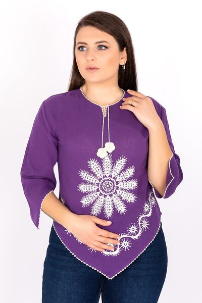 Kardelen Butik Ümraniye Women's Purple Şile Cloth Triangle Blouse