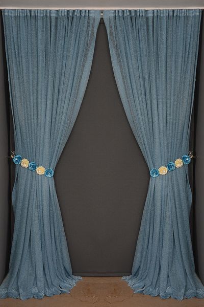 AKÇA TEKSTİL Narrow Skirt Model Blue Color Single Wing Ready-made Planted Pleated Background Curtain 300*260 Cm