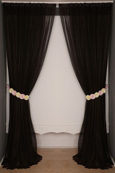 AKÇA TEKSTİL Narrow Skirt Model Bitter Brown Color Single Wing Ready Planted Pleated Background Curtain 300*260 Cm