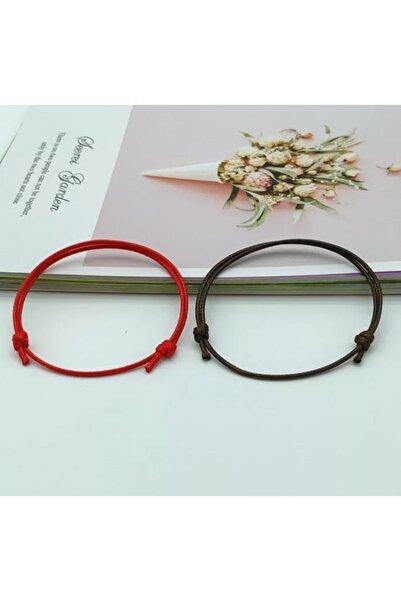 Platin 2 Adet Kırmızı Kahve Ipli Bileklik Çift Sevgili Bilekliği