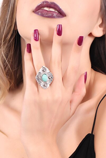 LABALABA Kadın Antik Gümüş Kaplama Renkli Boncuk Detaylı Ayarlanabilir Otantik Yüzük