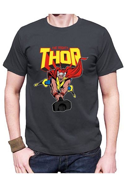Kuzgunshop Unisex Μαύρο μπλουζάκι με στάμπα Thor