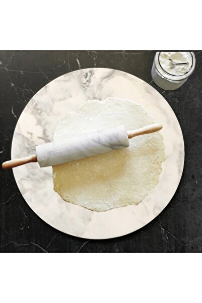 Modestmar Doğal Mermer Yuvarlak Tepsi Servis Sunum 40x40 Cm