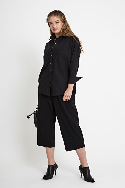 VERDA Women's Black Back Print Detailed Shirt