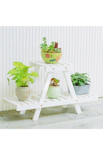 Genel Markalar Saksı Standı Raflı Dekoratif Çiçeklik Model1 Beyaz