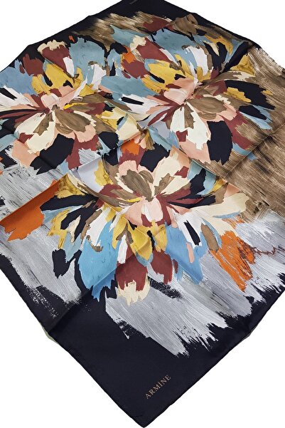 Armine وشاح حريري بنمط زهرة سوداء