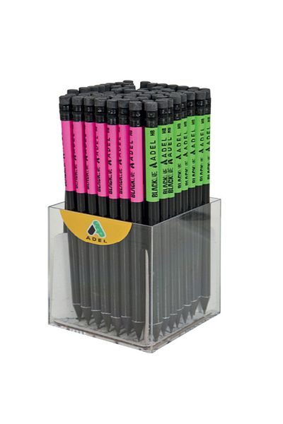 Adel Black Wooden Blackline Noble Round Pencil with Eraser Pack of 72