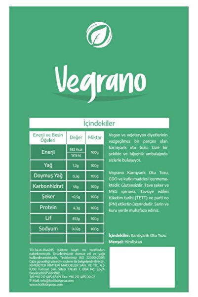 Vegrano Karnıyarık Otu Tozu Psyllium Tozu  100gr