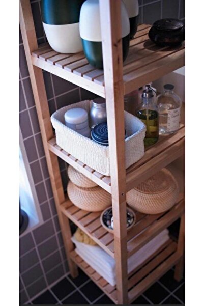 Aksöz Tasarım Ahşap Izgaralı Banyo Rafı 5'li Banyo Rafı