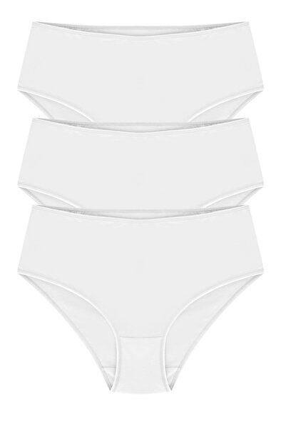 Papatya Γυναικείο λευκό βαμβακερό εσώρουχο με ψηλόμεσο μπατό 3 τεμαχίων