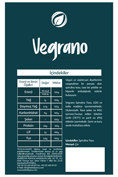Vegrano Spirulina Toz 100 Gr