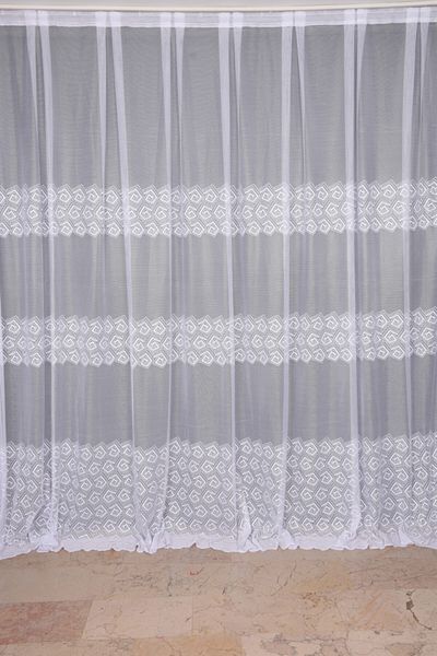 AKÇA TEKSTİL Geometric White Color Single Wing Planted Pleated Background Curtain 300*260 Cm
