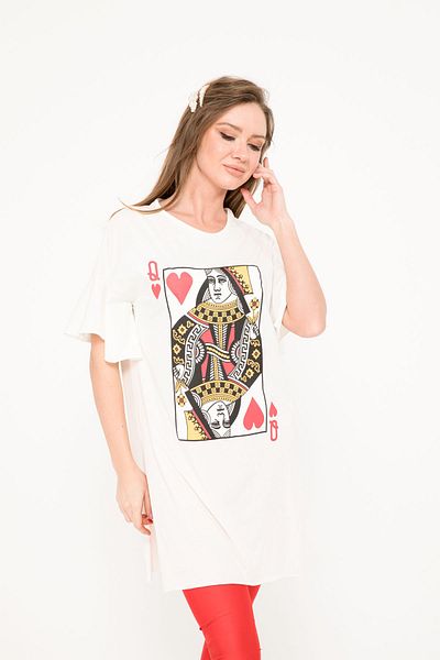 BEBE PLUS Women's Ecru Side Slit Print Detailed Tunic 23440