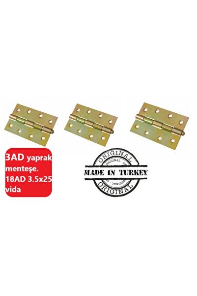 BAŞ MENTEŞE 3 Ad No;2,5'luk Yaprak Menteşe 3.5x25 Vida (18 ADET)