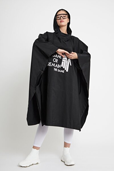 VERDA Women's Black Printed Hooded Trench Coat