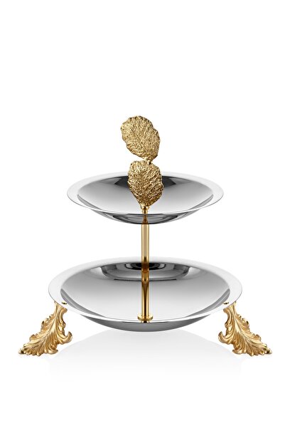 SETABIANCA Yapraklı Gümüş Katlı Sunum Tabağı