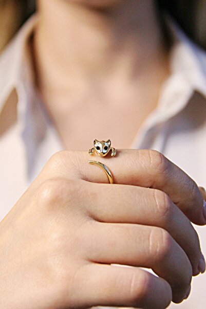 Argentum Concept Altın Kaplamalı 925 Ayar Gümüş Ayarlanabilir Kedi Yüzük - Y018101