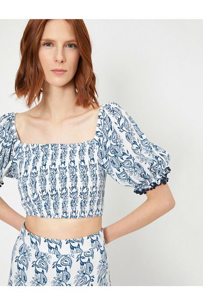 Koton Women's Blue Skirtly Yours Styled By Melis Agazat Crop Blouse