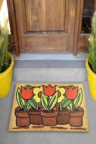 Evsebu Pienso Home Saksılı Çiçek Dekoratif Kapı Önü Paspası