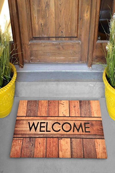 Evsebu Pienso Home Welcome Ahşap Yakma Dekoratif Kapı Önü Paspası