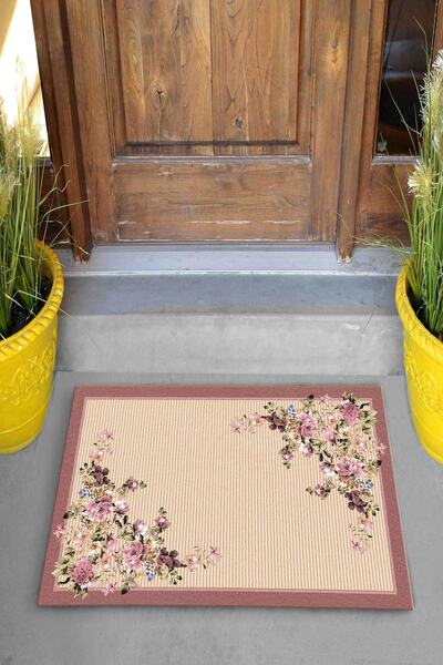 Evsebu Lila Çiçek Bahçesi Dekoratif Kapı Önü Paspası