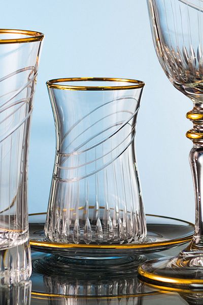 KCD Seremoni Gold 12-Piece Tea Cup Set for 6 People