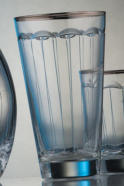 KCD Elegance Platinum Cutting Hand Decor Gilded 6 Pieces Patterned Water and Soft Drink Glass Set