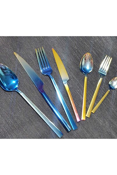 Yiğit Turquoise 89 Piece Rainbow Titanium Spoon Cutlery Set