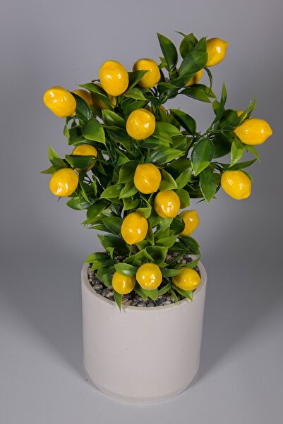 YAPAY ÇİÇEKÇİNİZ Τεχνητό δέντρο λεμονιού σε απλή λευκή γλάστρα από σκυρόδεμα