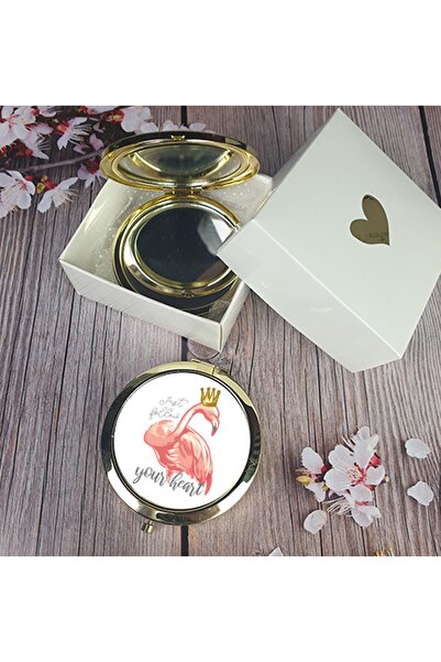 PEKSHOP Hediyelik Kutulu Makyaj Aynası, Altın Renk, Just Follow Your Heart Ya...