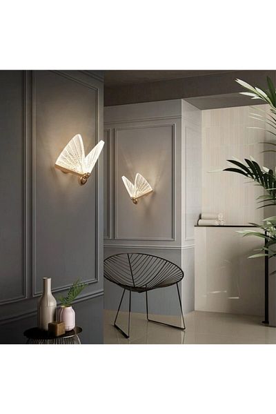 burenze مصباح حائط LED بتصميم فراشة عصري أنيق باللون الذهبي الوردي والأصفر ومرئي رائع