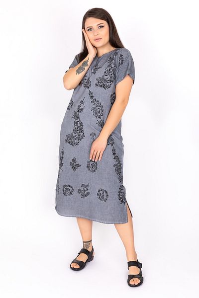 Kardelen Butik Ümraniye Şile Cloth Washable Short Sleeve Dress Gray Summer Tril Tril