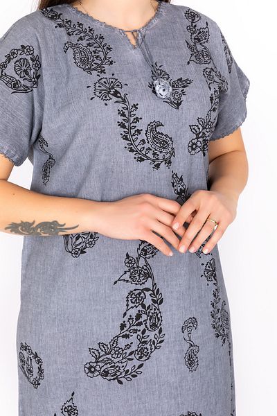 Kardelen Butik Ümraniye Şile Cloth Washable Short Sleeve Dress Gray Summer Tril Tril