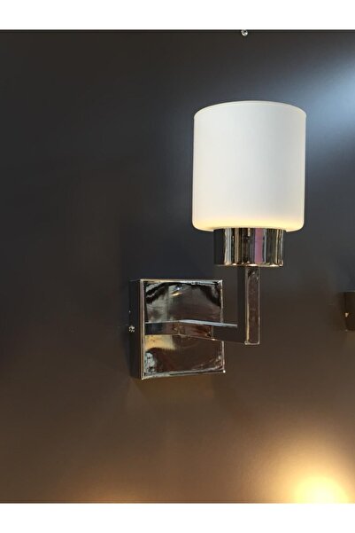 Retro Krom Kare Tabanlı Beyaz Camlı Aplik E 27 Duylu