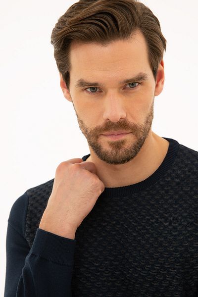 Pierre Cardin Мъжки тъмносин слим трикотажен пуловер G021SZ0TK.000.1114078