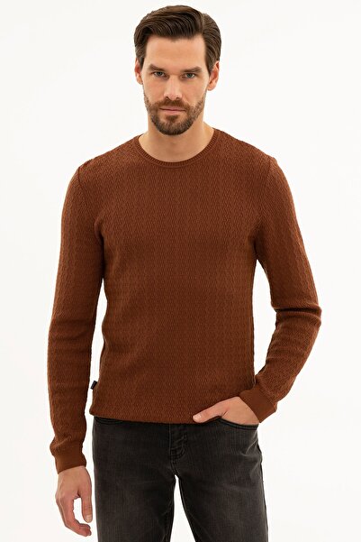 Erkek Kahverengi Slim Fit Bisiklet Yaka Triko Kazak G021SZ0TK.000.1114069