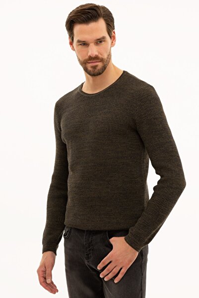 Pierre Cardin Erkek Haki Slim Fit Bisiklet Yaka Triko Kazak G021SZ0TK.000.1121874