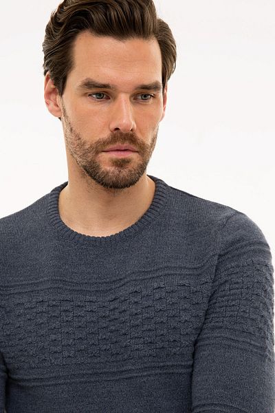 Pierre Cardin Ανδρικό πλεκτό πουλόβερ μπλε Slim Fit Crew Neck