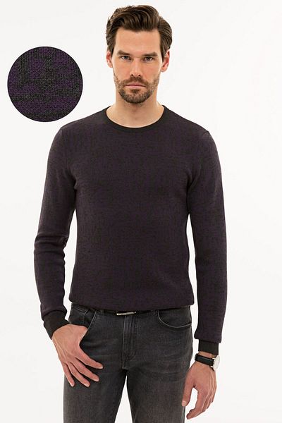 Pierre Cardin Ανδρικό πλεκτό πουλόβερ μωβ Slim Fit Crew Neck G021SZ0TK.000.1114085