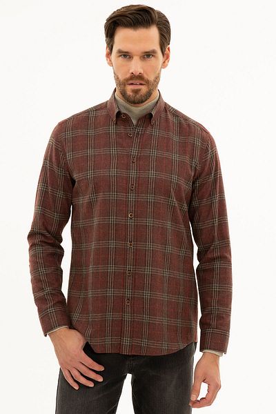Pierre Cardin Ανδρικό πουκάμισο μπορντό Regular Fit G021SZ004.000.1157727