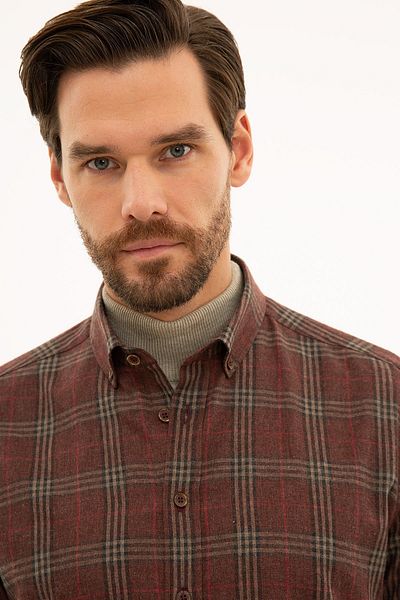 Pierre Cardin Ανδρικό πουκάμισο μπορντό Regular Fit G021SZ004.000.1157727