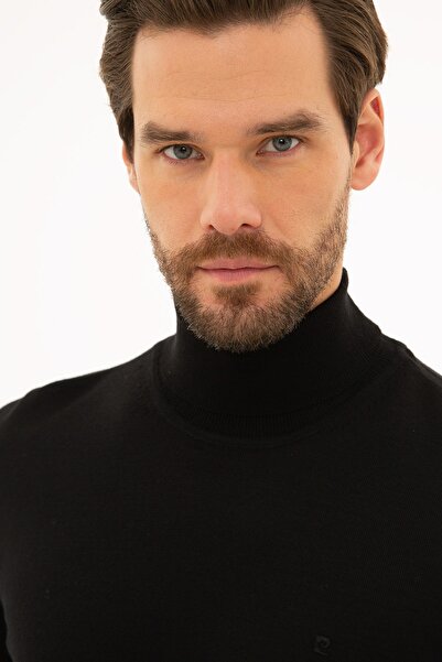 Pierre Cardin Ανδρικό μαύρο πλεκτό πουλόβερ με ολόκληρο ζιβάγκο εφαρμοστό G021SZ0TK.000.1111419