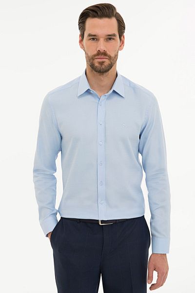 Pierre Cardin Ανοιχτό Μπλε Slim Fit Dobby πουκάμισο