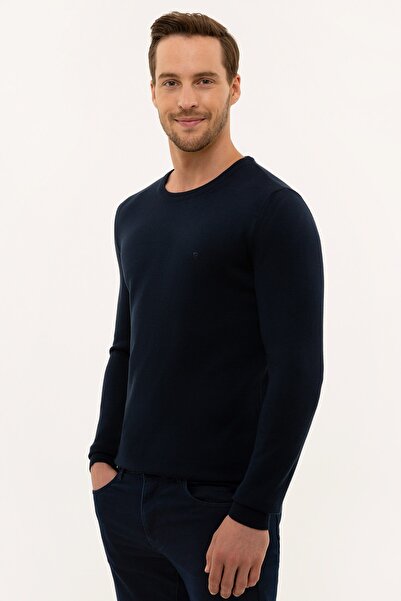 Pierre Cardin Чоловічий темно-синій трикотажний светр з коміром-стійкою та облягаючим кроєм
